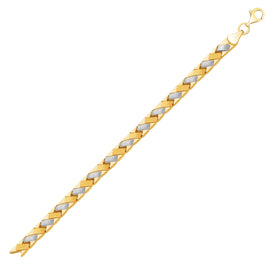 Two-Tone Gold 14k Fancy Weave Bracelet with Contrasting Finish in Lobster Claw Lock
