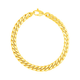 Yellow Gold 14k Polished Cuban Link Bracelet in Lobster Claw Lock