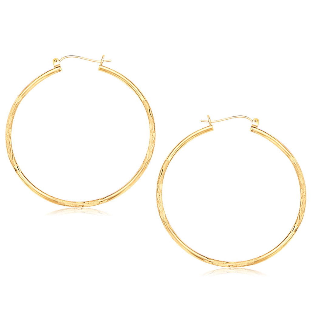 Yellow Gold 14k 45mm Fancy Diamond Cut Extra Large Hoop Earrings in Snap Lock