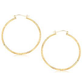 Yellow Gold 14k 45mm Fancy Diamond Cut Extra Large Hoop Earrings in Snap Lock