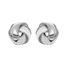 Load image into Gallery viewer, Textured and Polished Love Knot Earrings in Sterling Silver