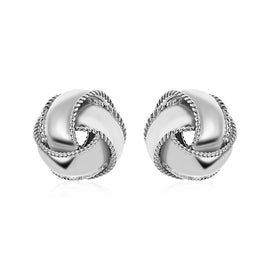 Textured and Polished Love Knot Earrings in Sterling Silver