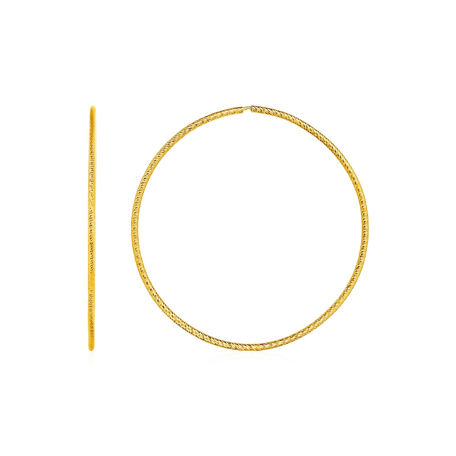 Yellow Gold 14k Crafted Textured Endless Hoop Earrings Ideal for Any Ocassions
