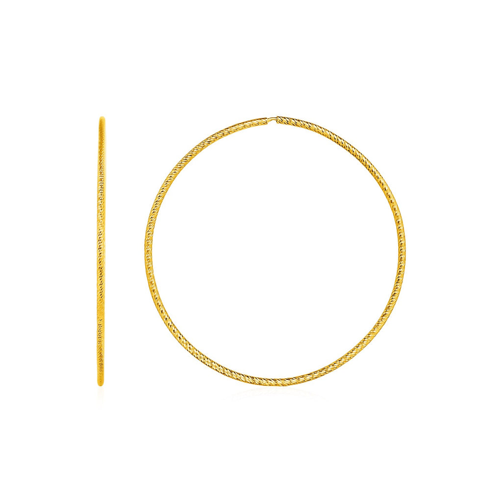 Yellow Gold 14k Crafted Textured Endless Hoop Earrings Ideal for Any Ocassions