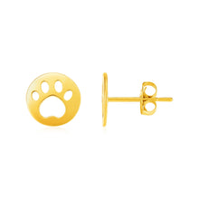 Load image into Gallery viewer, Yellow Gold 14k Post Earrings with Paw Prints in Push Back Backing