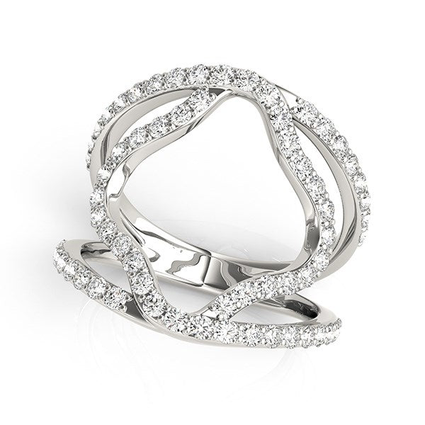 White Gold 14k Diamond Flower Motif Cut-Out Design Style Dual Band Ring 5/8 cttw