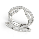 White Gold 14k Diamond Flower Motif Cut-Out Design Style Dual Band Ring 5/8 cttw