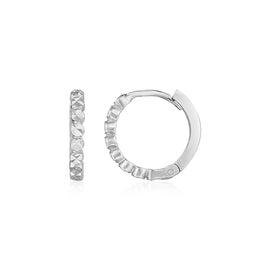 White Gold 14k Petite Textured Round Hoop Earrings in Snap Lock