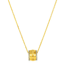 Yellow and White Gold 14k Basket Weave Textured Pendant in Lobster Claw Lock
