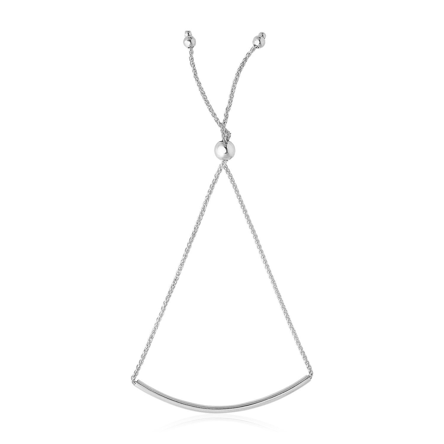 White Gold 14k Smooth Curved Bar Lariat Design Bracelet in Draw String Clasp