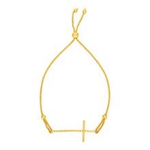 Load image into Gallery viewer, Adjustable Bracelet with Textured Cross in 14k Yellow Gold