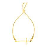 Adjustable Bracelet with Textured Cross in 14k Yellow Gold