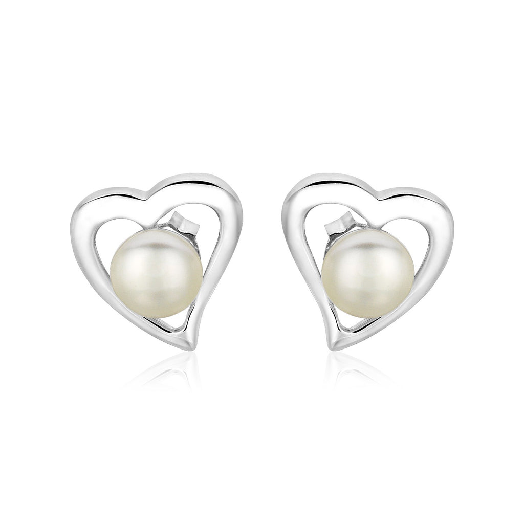Sterling Silver Open Heart Earrings with Freshwater Pearls