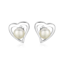 Load image into Gallery viewer, Sterling Silver Open Heart Earrings with Freshwater Pearls