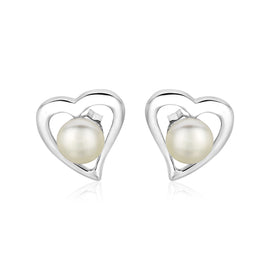 Sterling Silver Open Heart Earrings with Freshwater Pearls