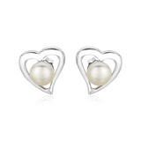 Sterling Silver Open Heart Earrings with Freshwater Pearls