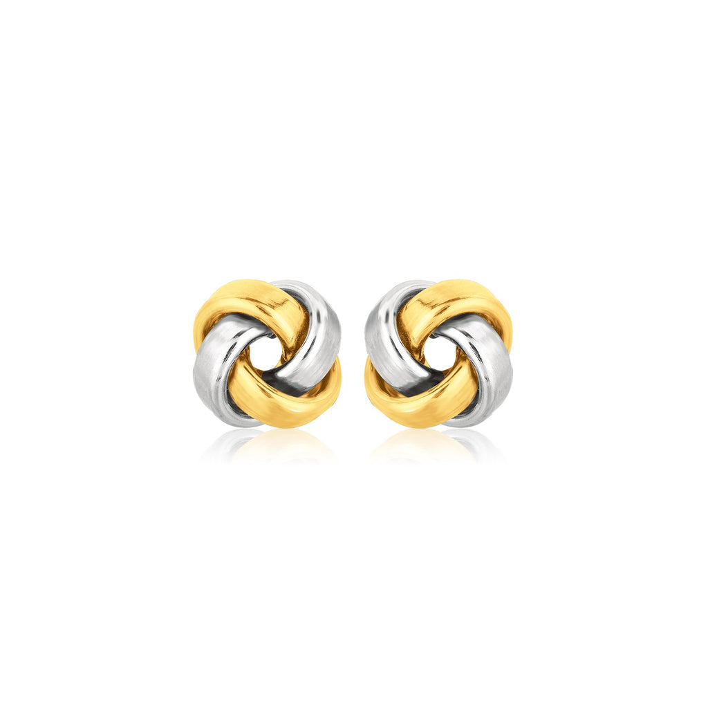 Two Tone Gold 14k Square Stud Love Knot Earrings