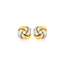 Load image into Gallery viewer, Two Tone Gold 14k Square Stud Love Knot Earrings