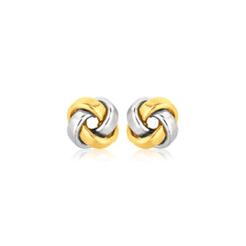 Two Tone Gold 14k Square Stud Love Knot Earrings