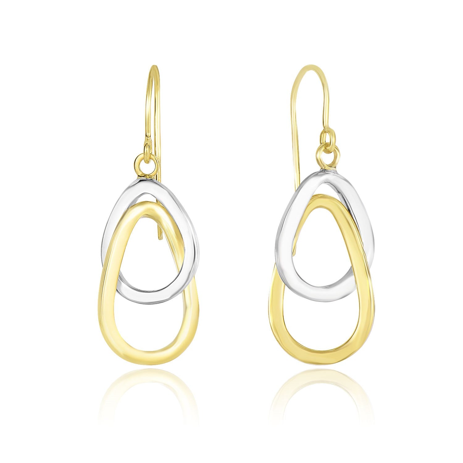 Two-Tone Gold 14k Interlaced Open Teardrop Drop Earrings