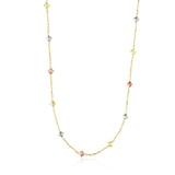 Tri-Color Gold 14k Women's Necklace with Faceted Diamonds Shape Stations