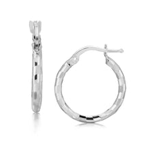 Load image into Gallery viewer, Sterling Silver Rhodium Plated Diamond Cut Small Hoop Earrings (15mm)