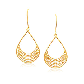 Yellow Gold 14k Open Teardrop with Layered Bead Chain Dangling Earrings
