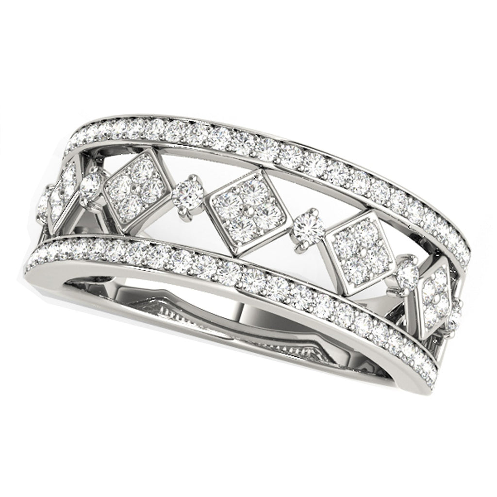 White Gold 14k Diamond Studded Square Motif Ring