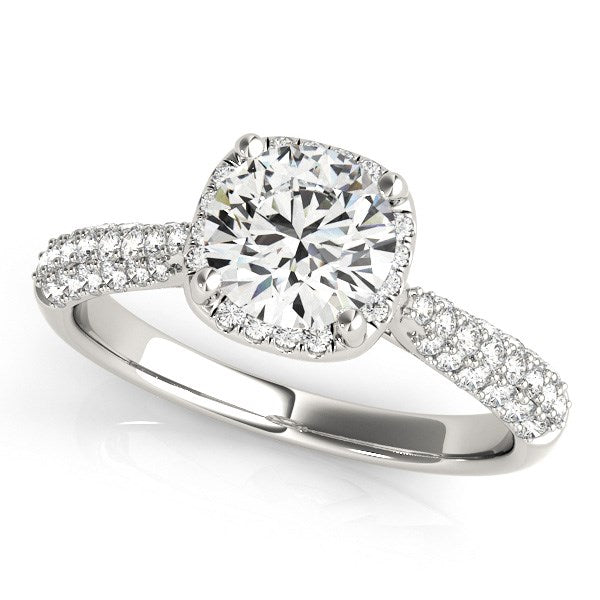 White Gold 14k Halo Graduated Pave Shank Diamond Engagement Ring