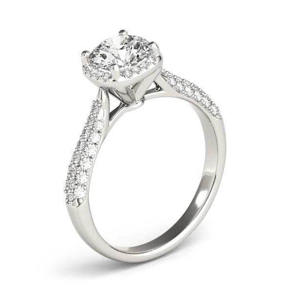 White Gold 14k Halo Graduated Pave Shank Diamond Engagement Ring