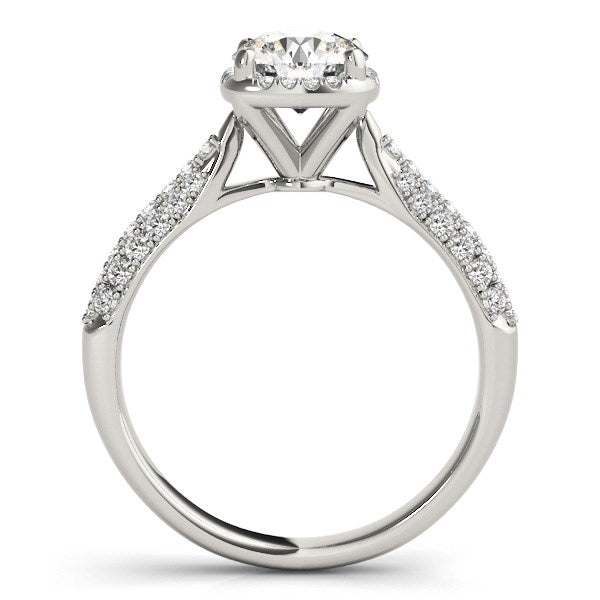 White Gold 14k Halo Graduated Pave Shank Diamond Engagement Ring
