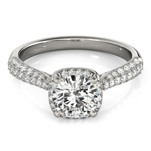 White Gold 14k Halo Graduated Pave Shank Diamond Engagement Ring