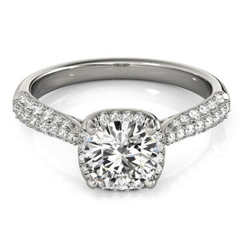 White Gold 14k Halo Graduated Pave Shank Diamond Engagement Ring