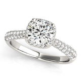 White Gold 14k Halo Graduated Pave Shank Diamond Engagement Ring