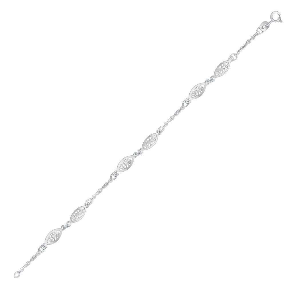 White Gold Filigree Marquise Stationed 14k Anklet