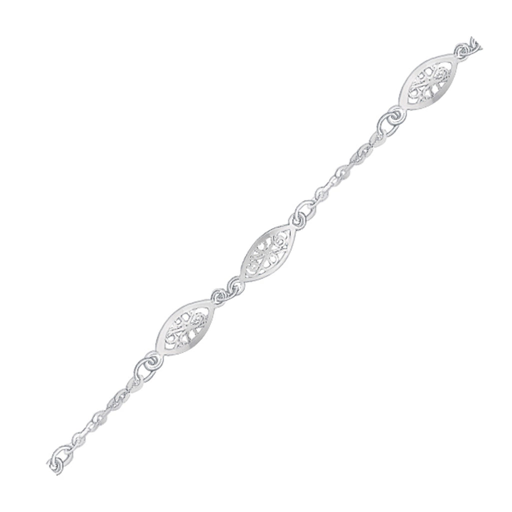 White Gold Filigree Marquise Stationed 14k Anklet