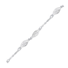 White Gold Filigree Marquise Stationed 14k Anklet