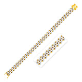 Two Tone Gold 14k 8 1/4 inch Chain Women's Curb Bracelets with White Pave