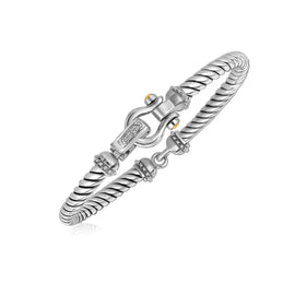 Yellow Gold and Sterling Silver 18k 0.0 Italian Cable Women's Fancy Bracelet with Diamond Accents