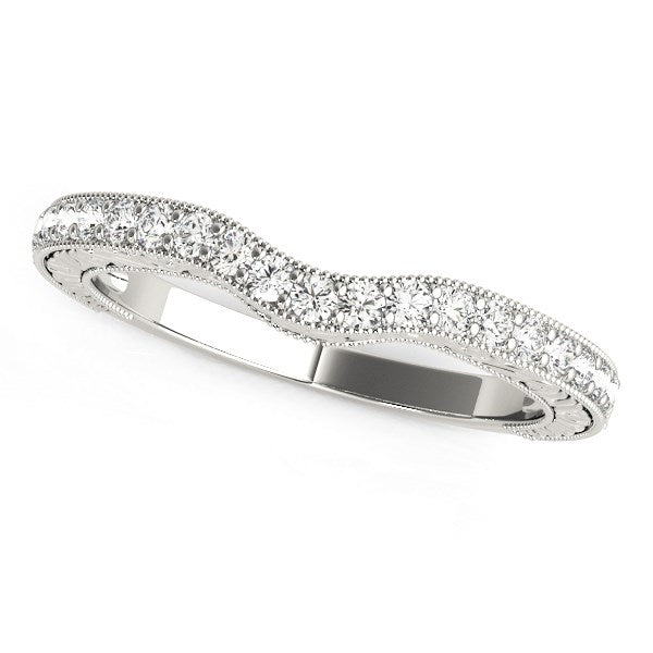 White Gold 14k Antique Style Milgrained Curved Diamond Wedding Ring