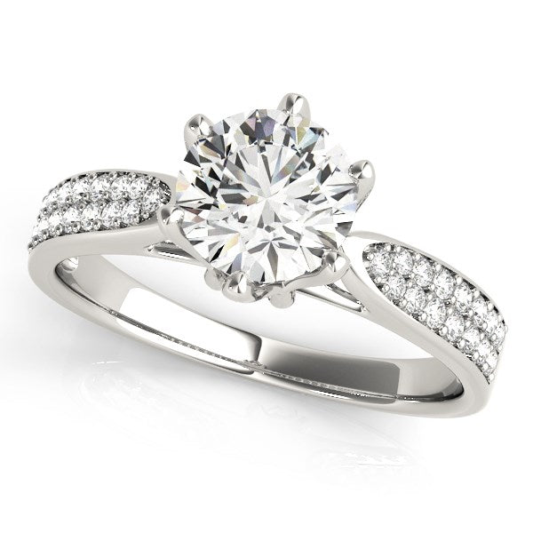 Six Prong White Gold 14k Diamond Pave Band Engagement Ring