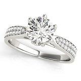 Six Prong White Gold 14k Diamond Pave Band Engagement Ring