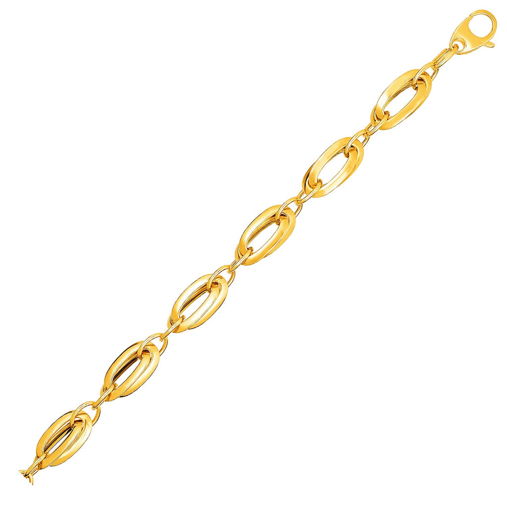 Yellow Gold 14k Women's Fancy Bracelet with Long Double Oval Links