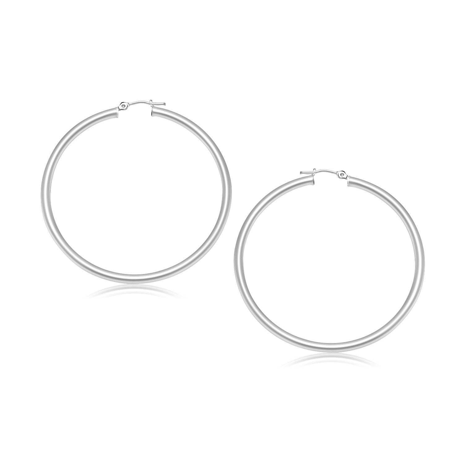 White Gold 10k 30 mm Polished Hoop Earrings with Snap Lock Backing