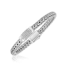 Load image into Gallery viewer, Sterling Silver Weave Motif Bracelet with White Sapphire Accents