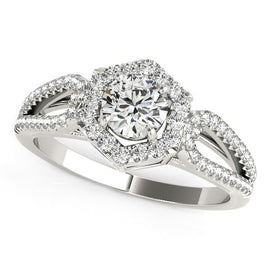 White Gold 14k Diamond Hexagon Halo Border Engagement Ring