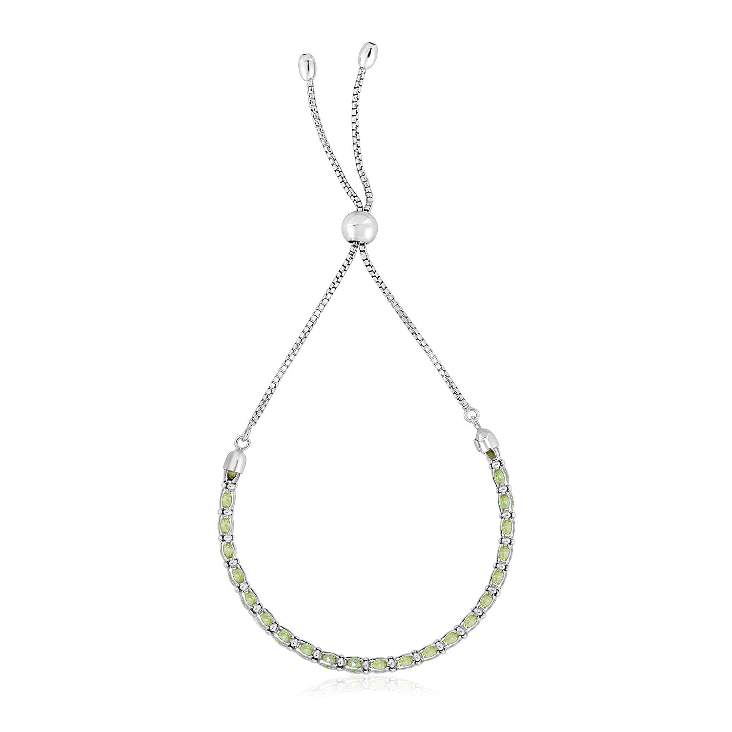 Sterling Silver 9 1/4 inch Women's Adjustable Bracelet with Pale Green Cubic Zirconias