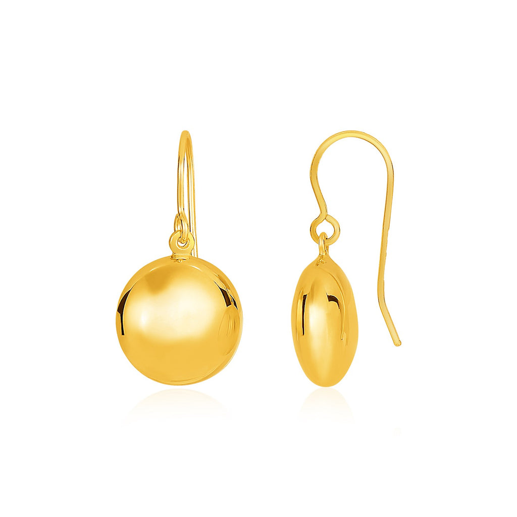 Yellow Gold 14k Puffed Circle Shape Drop Earrings