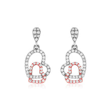 Load image into Gallery viewer, Sterling Silver Two Toned Fancy Earrings with Open Hearts and Cubic Zirconias