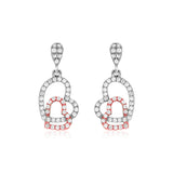 Sterling Silver Two Toned Fancy Earrings with Open Hearts and Cubic Zirconias